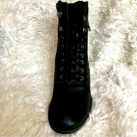 White Mountain Dorian Black Lace Up Side zip Heeled Combat Boots Sz 9.5 - Picture 9 of 11